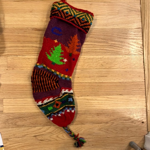 Handknit wool large Christmas tree stocking stuffer Nepal - Picture 1 of 5